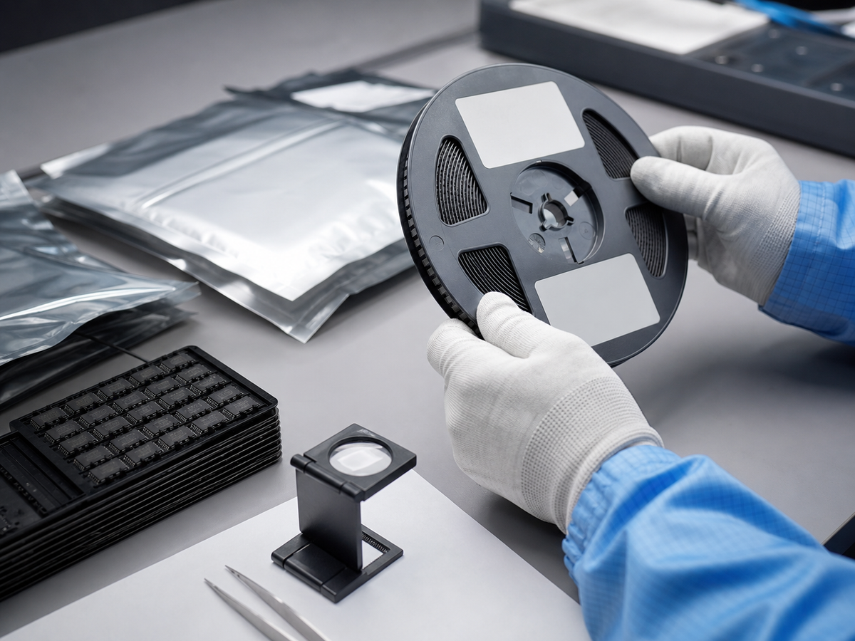 Factory-sealed electronic component reels and packaging reviewed for a volume purchase
