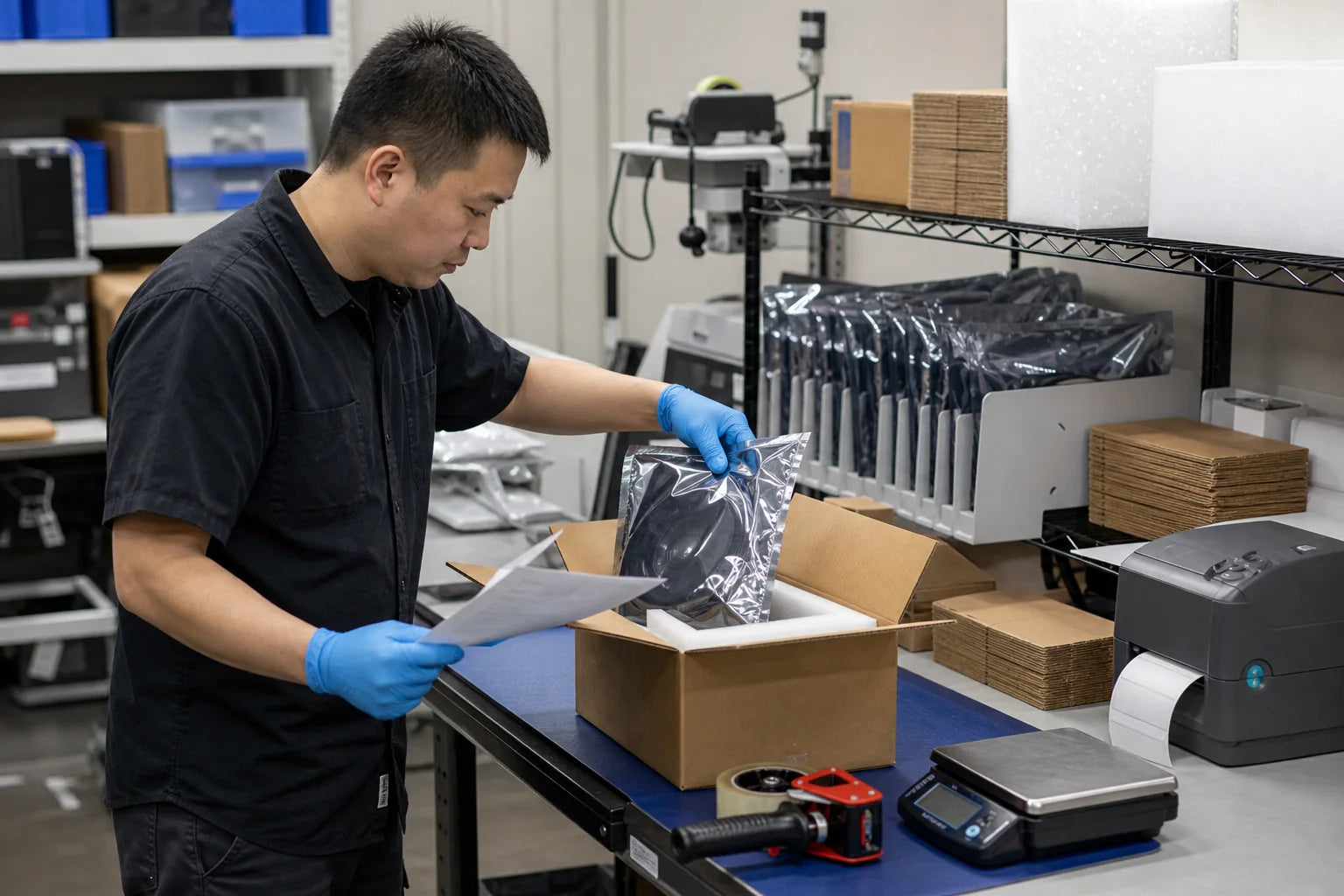 Representative ESD-safe packing process for electronic components