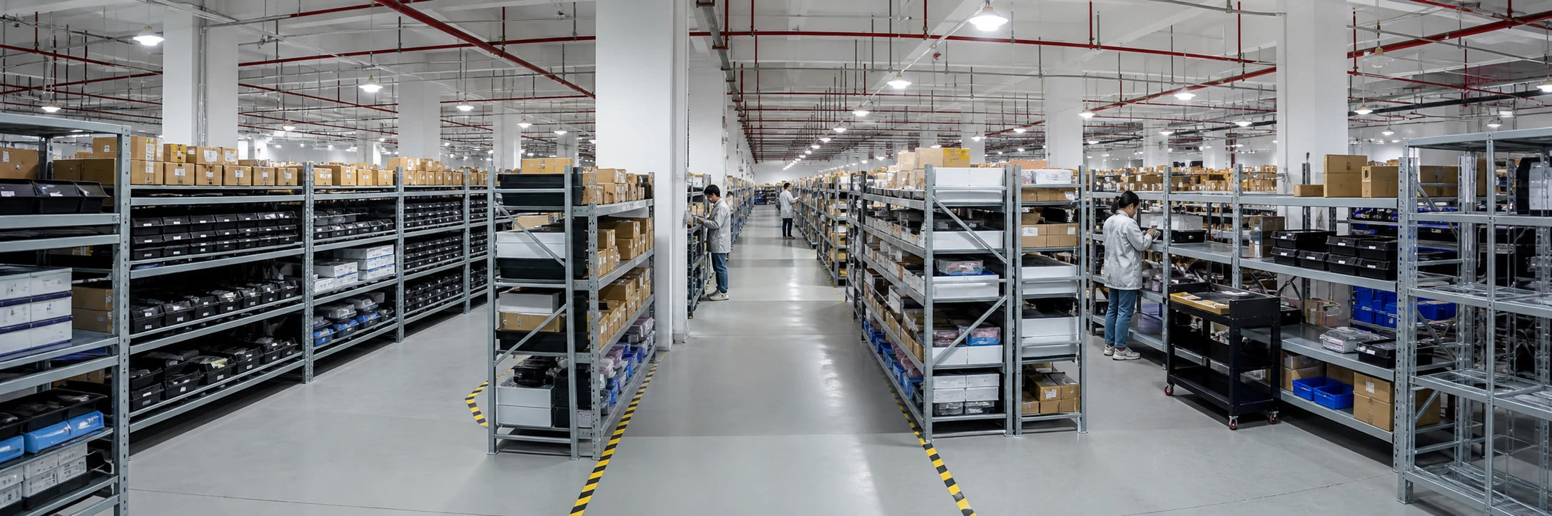 Illustrative warehouse view representing stocked electronic components
