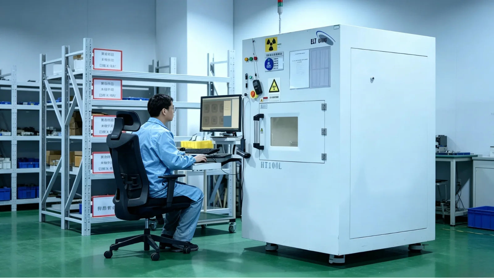 Electronic component inspection equipment in operation